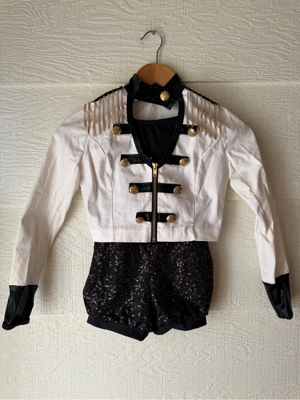 Weissman Girls Military Majorette Dance Costume Black Gold Sequin Halloween MC